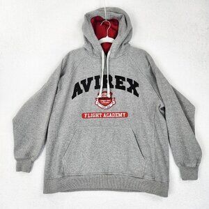 Avirex Sweater Mens Large Gray Flight Academy Hoodie Pullover Hooded Sweatshirt